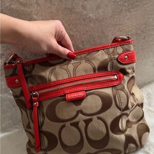 Coach Signature Canvas Red Trim Crossbody Bag F24061